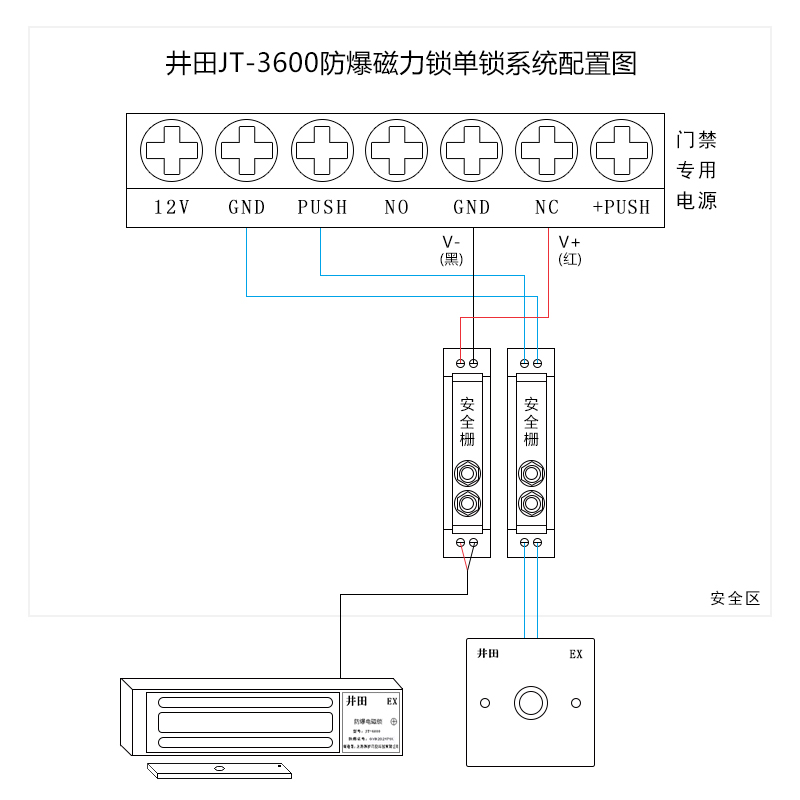 井田单门防爆磁力锁 JT-3600 接线说明