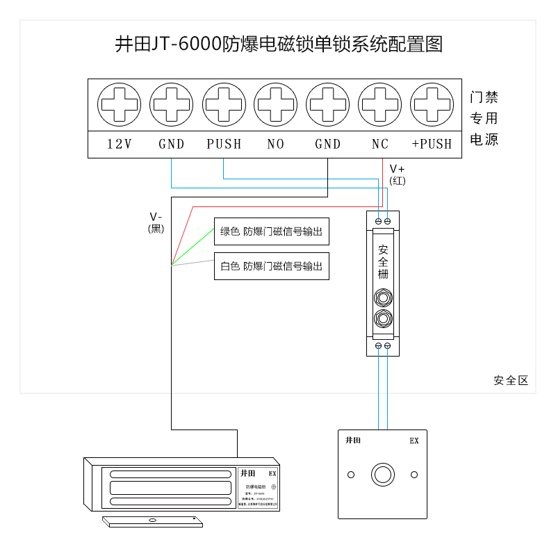 井田单门防爆电磁锁 JT-6000 接线说明