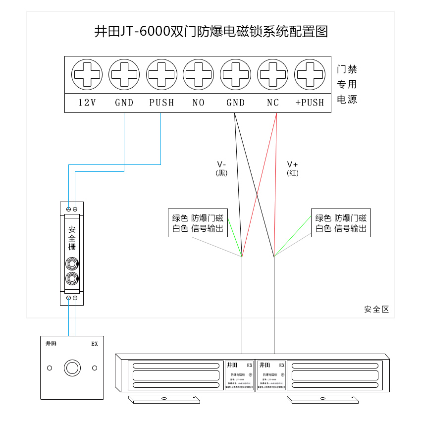 井田单门防爆电磁锁 JT-6000 接线说明